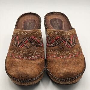 Clarks Artisan Womens 8.5 Distressed Leather Wedge Mule Boho Western Workwear